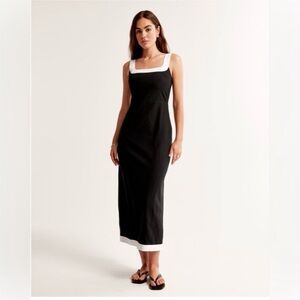 Abercrombie Linen Blend Squareneck Column Dress. Black. Size XXS